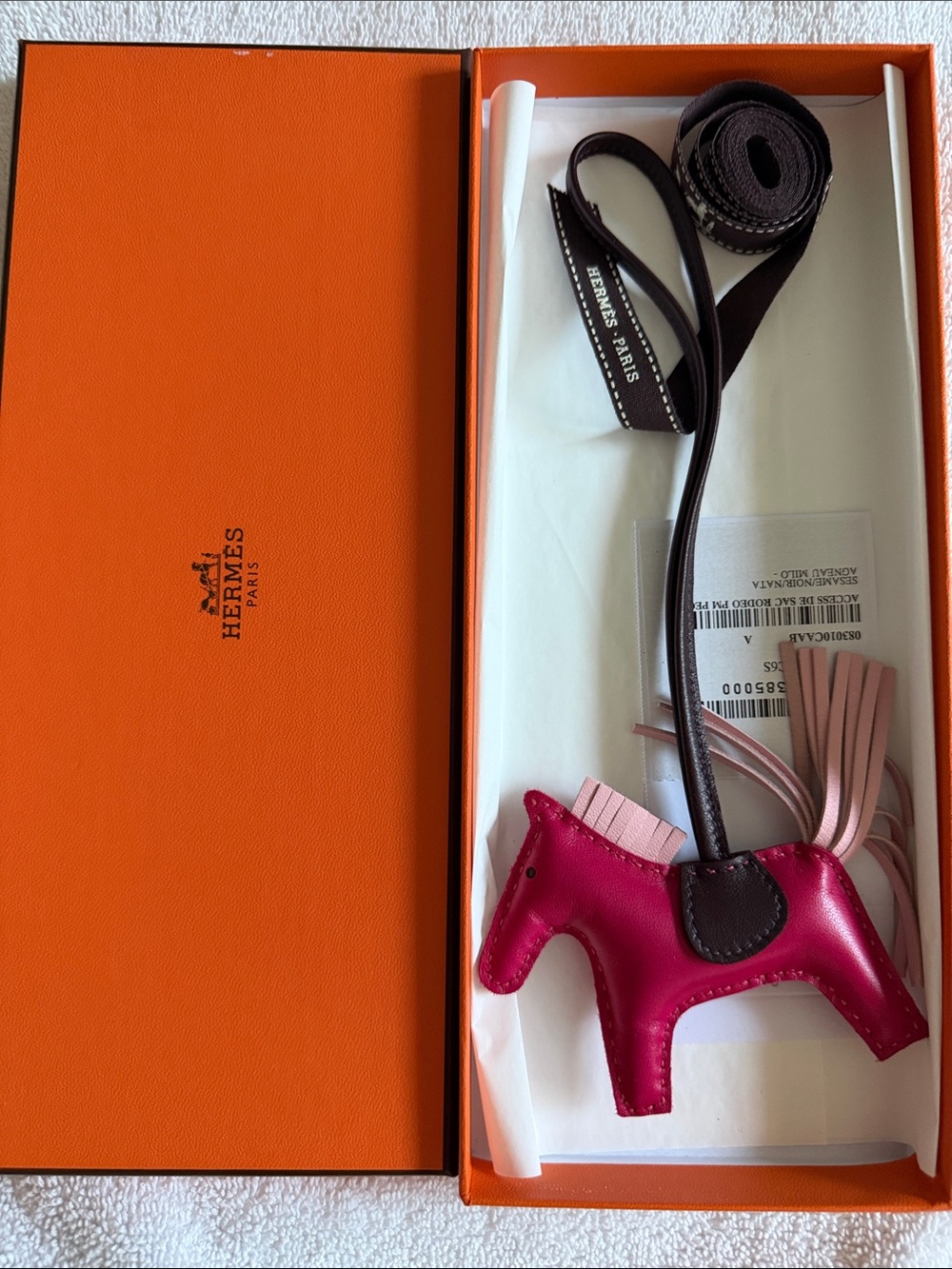 Hermes Pink and Brown Leather Horse Bag Charm